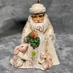 White Woodland Santa with Baby Jesus Ornament